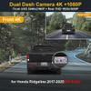 Fitcamx Dual 2160P+1080P Dash Cam for 2017-2025 Honda Ridgeline (DZ-9188) RT RTS RTL Trail Sport Black Edition, OEM Look, 2 Way HD Video, Loop Recording, WiFi & APP, G-Sensor, Easy to Use, 128GB Card view 2