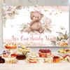 15x10ft Bear Baby Shower Backdrop Boho Pink Floral We Can Bearly Wait Photography Background Its a Girl Baby Shower Party Banner Decorations Supplies Photo Booth Props view 4