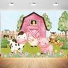 12x8ft Farm Backdrop Cartoon Farm Animals Pink Barn Photography Background Girls Farm Theme Birthday Baby Shower Party Cake Table Banner Decorations Supplies Photo Booth Props view 1