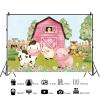12x8ft Farm Backdrop Cartoon Farm Animals Pink Barn Photography Background Girls Farm Theme Birthday Baby Shower Party Cake Table Banner Decorations Supplies Photo Booth Props view 2
