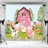 12x8ft Farm Backdrop Cartoon Farm Animals Pink Barn Photography Background Girls Farm Theme Birthday Baby Shower Party Cake Table Banner Decorations Supplies Photo Booth Props view 3