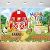 12x8ft Happy Birthday Farm Backdrop Cartoon Farm Animals Red Barn Photography Background Kids Boys Birthday Farm Theme Party Banner Decorations Supplies Photo Booth Props view 1