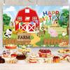 12x8ft Happy Birthday Farm Backdrop Cartoon Farm Animals Red Barn Photography Background Kids Boys Birthday Farm Theme Party Banner Decorations Supplies Photo Booth Props view 4