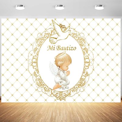 10x6.5ft Mi Bautizo Backdrop My Baptism First Holy Communion Photography Background Newborn Boys Girls Baby Shower Party Banner Decorations Supplies Photo Booth Props