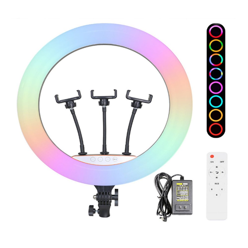 KASINshooting Photographic Camera Multi Color Selfie Tripod Ringlight Kit Dimmerble 56cm 22 inch Led RGB Circle Ring Light for Live Broadcast (22" Ring Light)