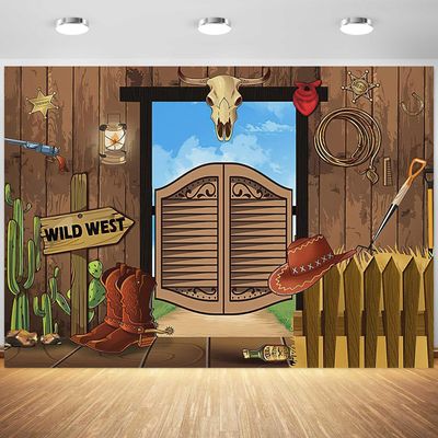 10x6.5ft Western Backdrop Wild West Wooden House Barn Photography Background Kids Boys Birthday Cowboy Themed Party Banner Decorations Supplies Photo Booth Props