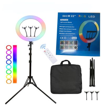 KASINshooting Photographic Camera Multi Color Selfie Tripod Ringlight Kit Dimmerble 56cm 22 inch Led RGB Circle Ring Light for Live Broadcast (with Tripod and Carrying Bag)