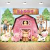 12x8ft Farm Backdrop Cartoon Animals Pink Barn Birthday Photography Background Kids Farm Girl Happy Birthday Party Cake Table Banner Decorations Supplies Photo Booth Props view 1