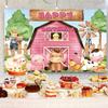12x8ft Farm Backdrop Cartoon Animals Pink Barn Birthday Photography Background Kids Farm Girl Happy Birthday Party Cake Table Banner Decorations Supplies Photo Booth Props view 3