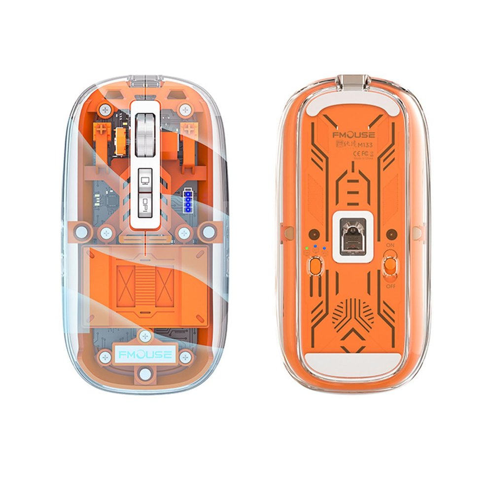 Wireless Mouse, Bluetooth+2.4GHz Rechargeable Mouse with USB Receiver, 2400DPI LED Slim Silent Computer Portable Bluetooth Transparent Mouse for MacBook/Laptop/Pro/iPad/Windows(Orange)
