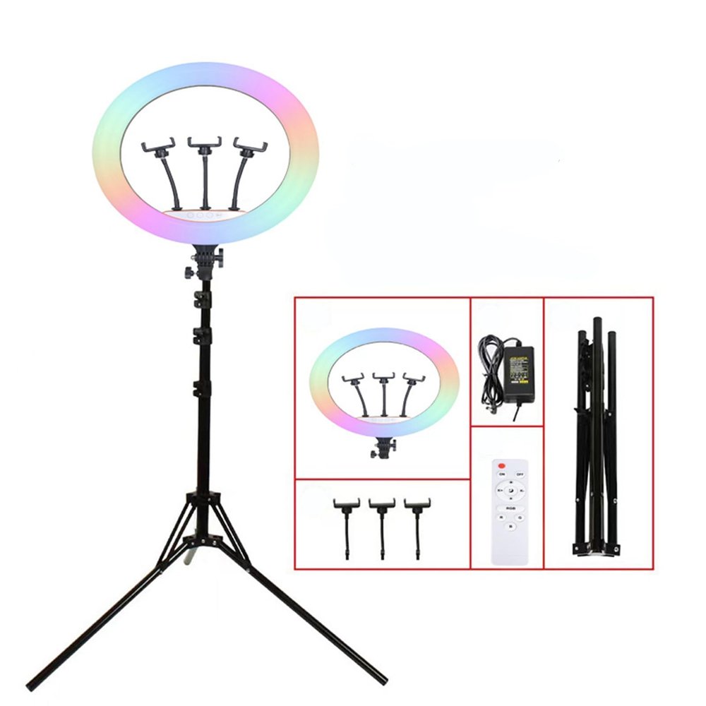 KASINshooting Photographic Camera Multi Color Selfie Tripod Ringlight Kit Dimmerble 56cm 22 inch Led RGB Circle Ring Light for Live Broadcast (with 1.6Meter Tripod)