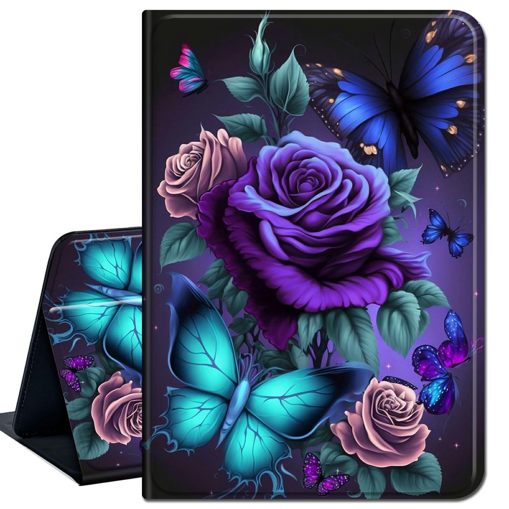 Case for 6" All-New Kindle (11th Generation, 2022 Release),Slim Lightweight Smart Shell Stand Cover with Auto Wake/Sleep for Kindle 2022 e-Reader,Blue Pink Roses Butterfly