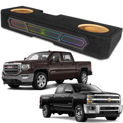 NVX Boost Box Custom fit Dual 12" Under-seat Sealed Unloaded Subwoofer Enclosure with LED Lighting for 2008-2018 Chevrolet Silverado and GMC Sierra Crew Cab Trucks (BE-GM-08SLVCC-S212)