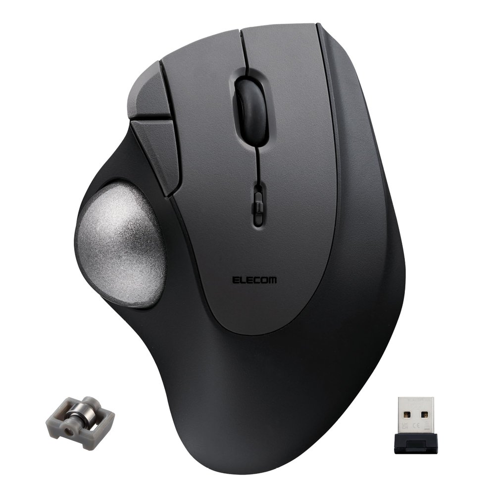 ELECOM Ergonomic Comfort Design Trackball IST Wireless 2.4GHz Connect, Super-Smooth Tracking with Roller Ball Bearing, 36mm Ball, Thumb Control, Compatible for Windows, PC, and Mac Black (M-IT11DRBK)