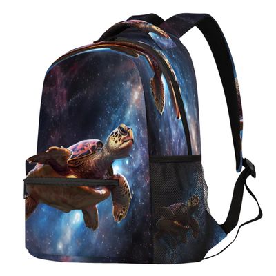 18 In Backpack for Men Women, 3d Galaxy Turtle Large Capacity Backpack Hiking Travel Laptop Back Pack Casual Daypack