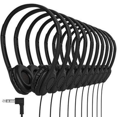 Maeline Bulk Classroom Student Headphones On Ear Stereo Headphones Adjustable Band & Faux Leather Cushions for Kids Online Learning, Library, School, Travel - 3.5mm Plug - 500 Pack - Black