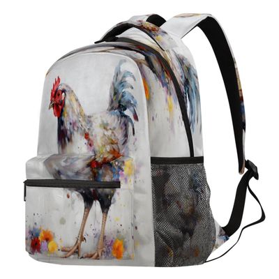 18 In Backpack for Men Women, Oil Chicken Rooster Large Capacity Backpack Hiking Travel Laptop Back Pack Casual Daypack