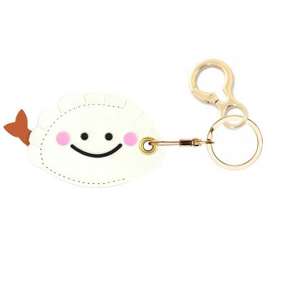 BORKUANA Leather Keychain Holder Case Compatible with Apple AirTag, Cute Protective Air Tag Cover with Keychain Ring, Anti-Scratch Finder GPS Tracker Case for Wallet Keys(Dumpling)