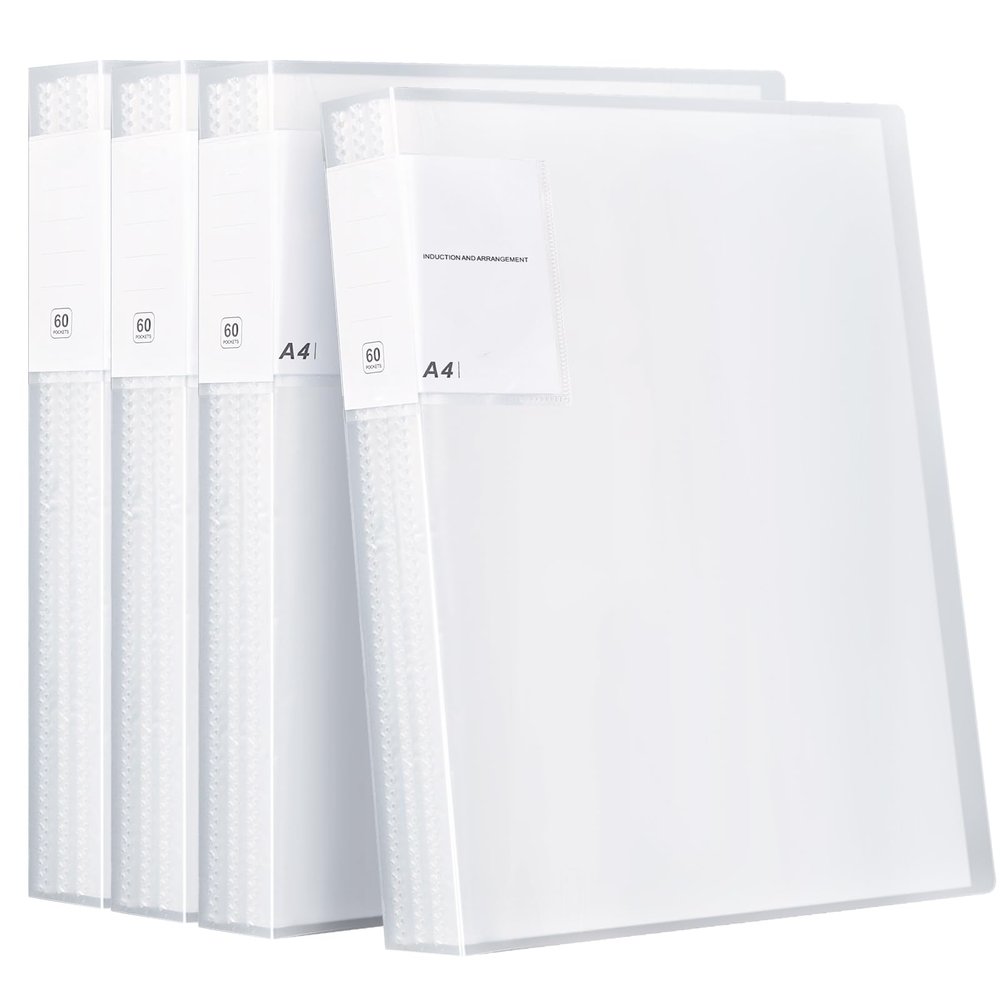 4 Pack A4 Presentation Book,Binder with Plastic Sleeves,60 Pockets Portfolio Folder Display Book with Sheet Protectors for School,Office