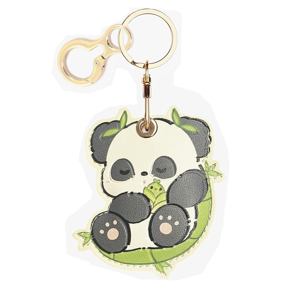BORKUANA Leather Keychain Holder Case Compatible with Apple AirTag, Cute Protective Air Tag Cover with Keychain Ring, Anti-Scratch Finder GPS Tracker Case for Wallet Keys(Panda)