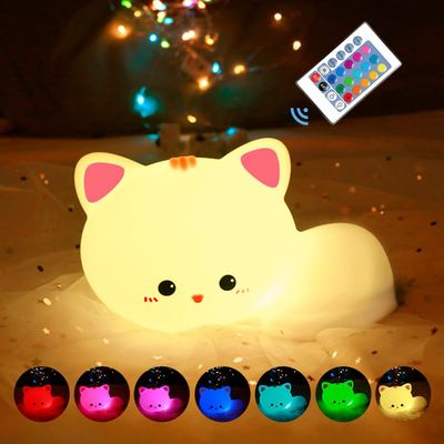 Myratts Led Cute Cat Night Light, 16 Colors Dimmable Nursery Kawaii Nightlight, Super Squishy Silicone USB Rechargeable Remote Control Night Lamp for Kids Adults, Used for Camping Party Room Decor