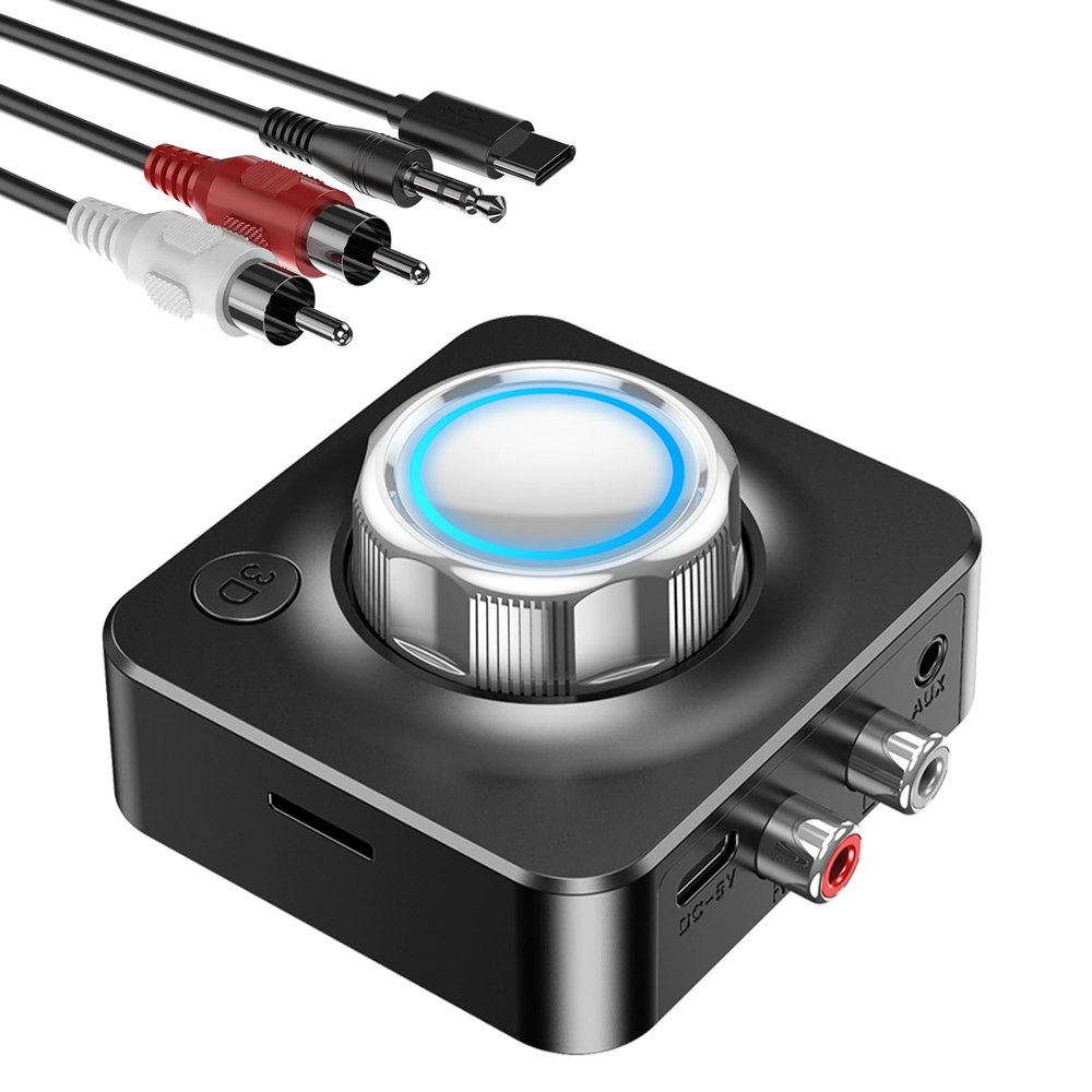 KAIY Bluetooth Receiver for Home Stereo, Bluetooth to RCA Adapter for Old Receiver with 3D Surround, Low Latency 3.5mm Audio Adapter for Old Speakers/Vintage Stereo, Support TF Card Play Music