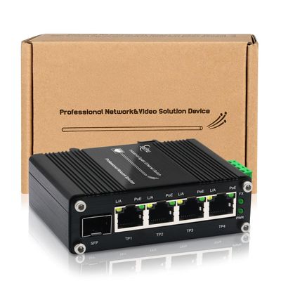 Lcantve Industrial 4-Port Gigabit Solar PoE Switch | DC 12-48V Input, 48V PoE Output | SFP Uplink, IEEE 802.3af/at@120W | Boost PoE Switch for Solar Systems, Vehicle WiFi, Mobile Signal Stations