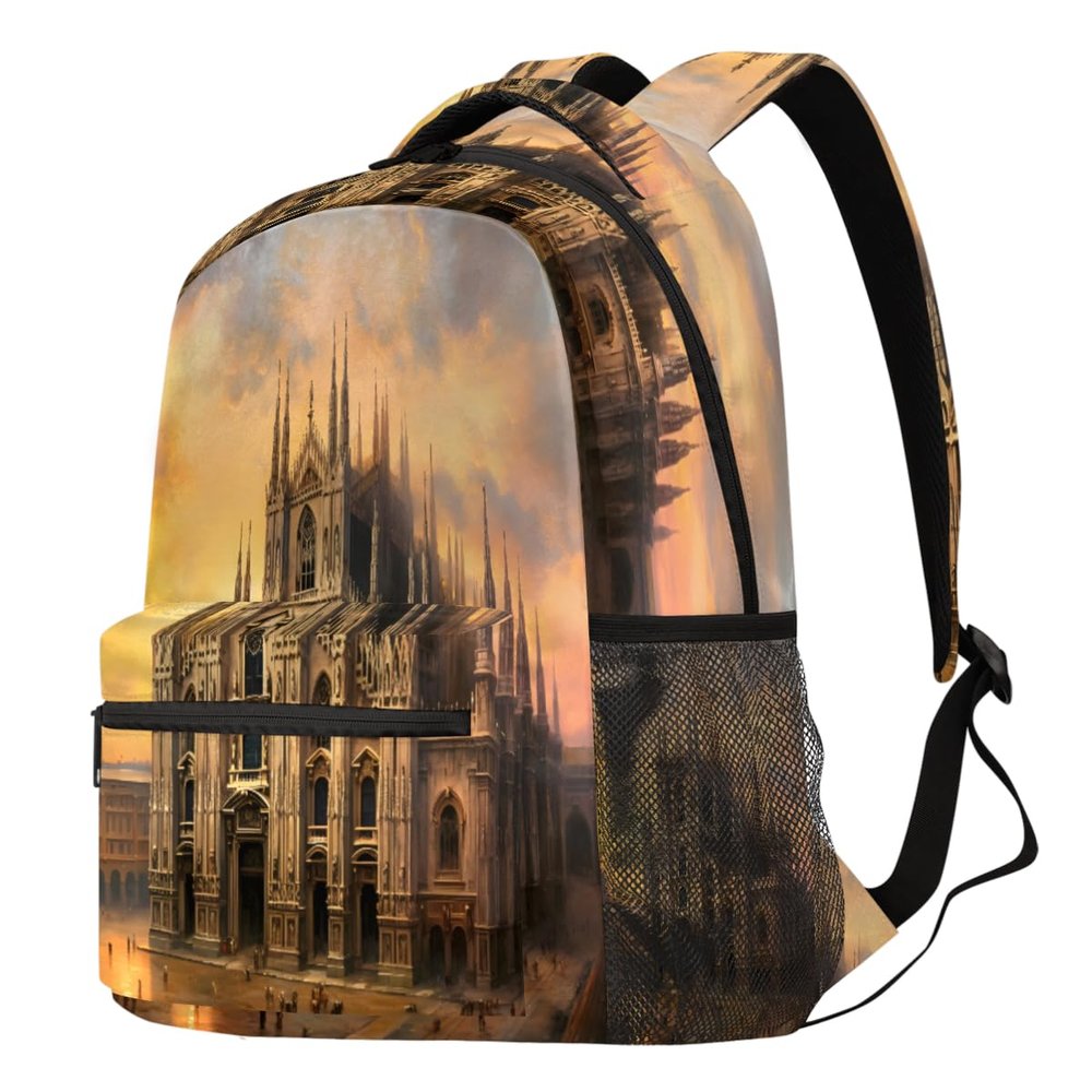18 In Backpack for Men Women, Europe City Scenery Theme Large Capacity Backpack Hiking Travel Laptop Back Pack Casual Daypack