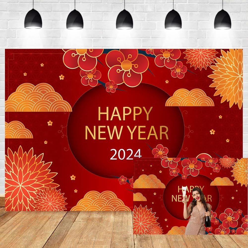 OERJU Happy Chinese New Year 2024 Backdrop Lunar New Year Backdrop Chinese Spring Festival Celebration Party Decorations Photography Background Chinese Style Dragon New Year Photo Backdrop 10x8ft