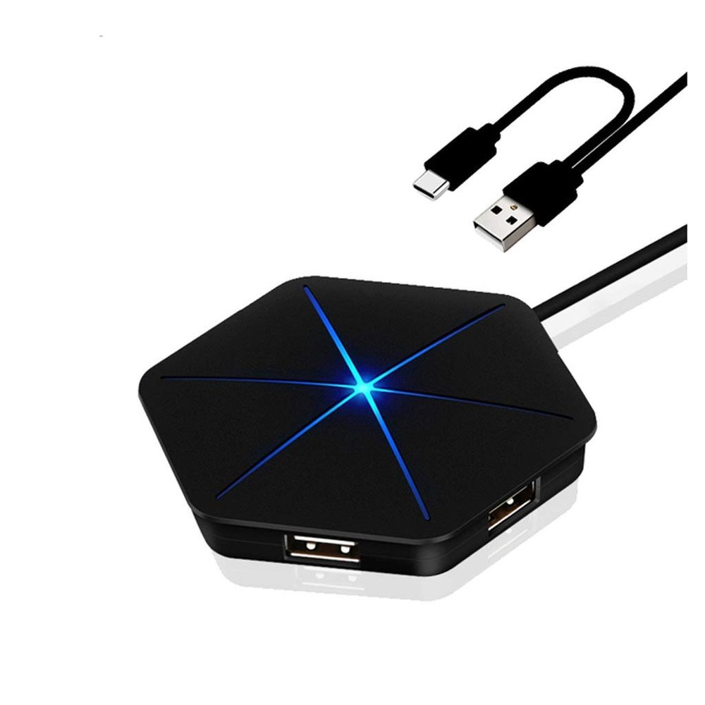 6 Port USB2.0 Hub 1m Cable Splitter with TF SD Card Reader Cool Light Charging USB 2.0 3.0 Hub for Multi-Device Desktop Laptop