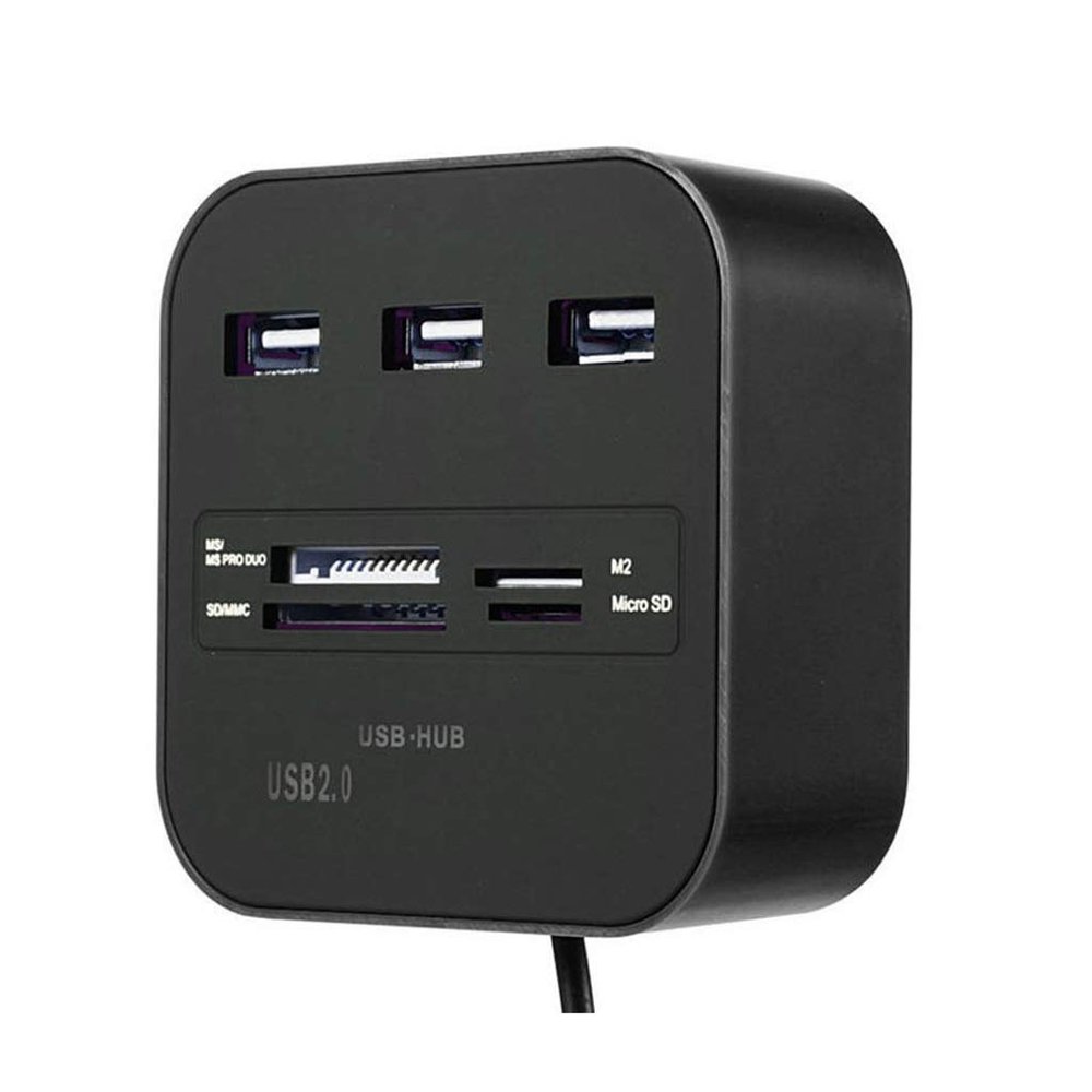 All-in-One Combo Multi-Function USB2.0 Card Reader Hub with Hub Splitter High Speed USB2.0 Hub 3 Port with Card Reader Hub (Color : Blue) (Blue)