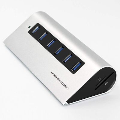 6 Port USB3.0 HUB One Point Six USB2.0/3.0 Docking Station Card Computer Notebook U Disk Multi-Port Splitter (Color : Gold) (White)