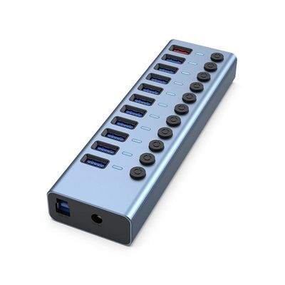 Aluminum Alloy 11-Port USB3.0 Splitter 10 Port Computer Extended USB HUB 1 Port Fast Charging External 12V4A Power Supply