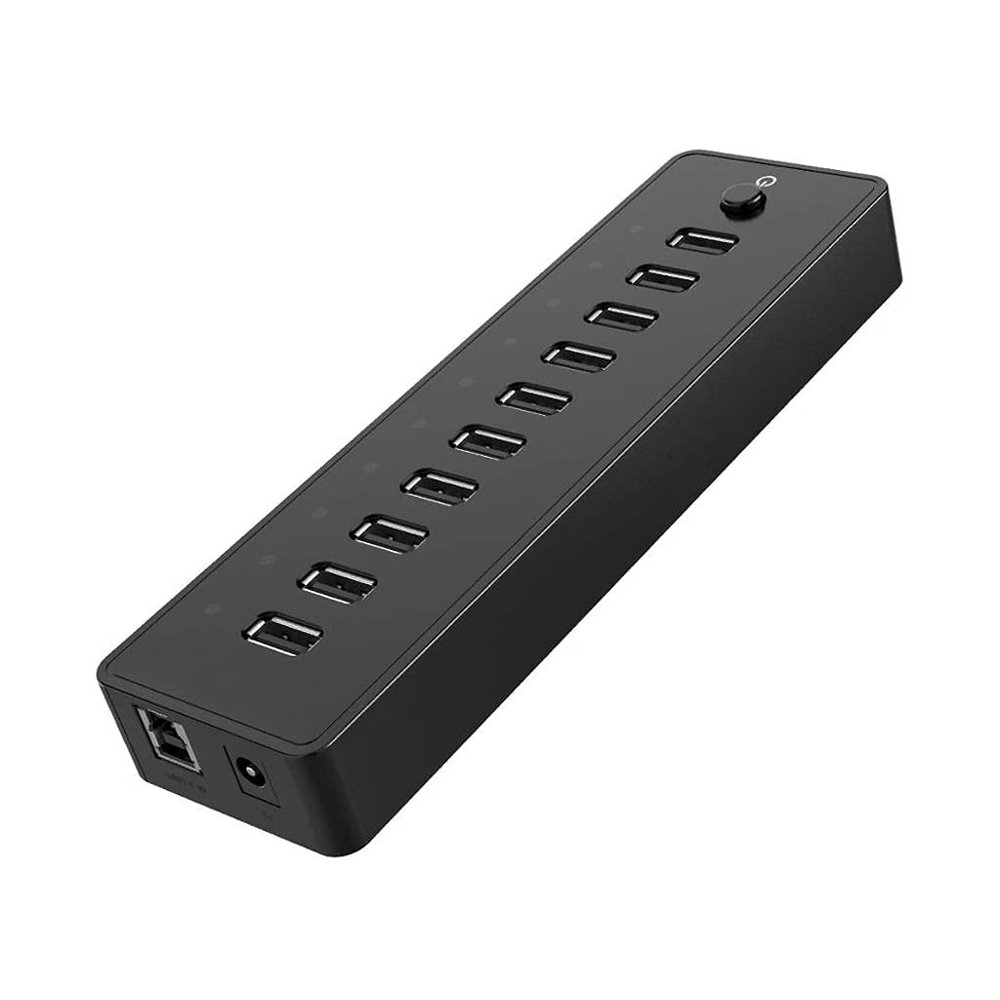 USB HUB 10 Port ABS USB2.0 HUB with 12V Power Adapter High Speed USB Splitter for PC Computer Accessories 1M Data Cable