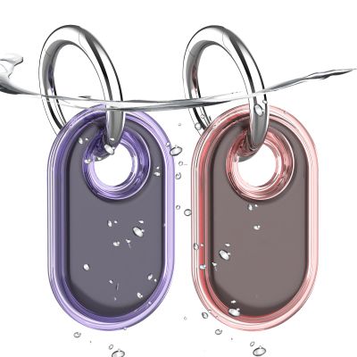 2 Pack Waterproof Compatible with Samsung Galaxy SmartTag2 Holder, TPU GPS Tracker Protective Case for Samsung Tag 2 with Keychain, Anti-Scratch Smart Tag 2 Case (Pink Purple)
