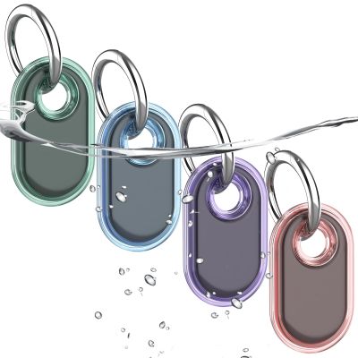 4 Pack Waterproof Compatible with Samsung Galaxy SmartTag2 Holder, TPU GPS Tracker Protective Case for Samsung Tag 2 with Keychain, Anti-Scratch Smart Tag 2 Case (Pink Blue Green Purple)