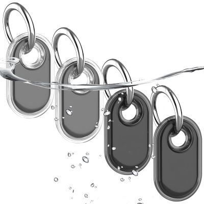 4 Pack Waterproof Compatible with Samsung Galaxy SmartTag2 Holder, TPU GPS Tracker Protective Case for Tag 2 with Keychain, Anti-Scratch Smart Tag 2 Case (Black Black White White)