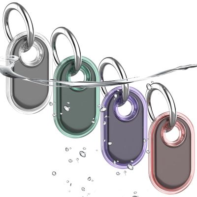 4 Pack Waterproof Compatible with Samsung Galaxy SmartTag2 Holder, TPU GPS Tracker Protective Case for Samsung Tag 2 with Keychain, Anti-Scratch Smart Tag 2 Case (White Pink Green Purple)