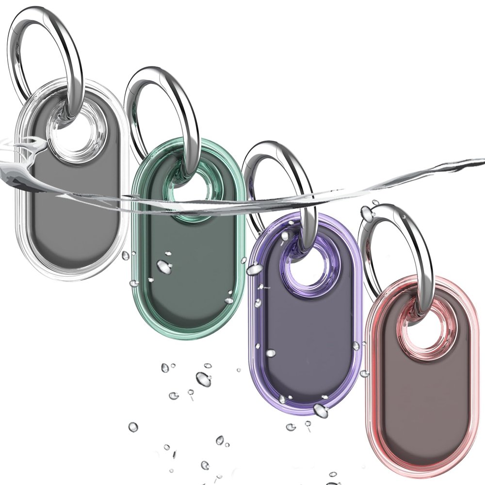 4 Pack Waterproof Compatible with Samsung Galaxy SmartTag2 Holder, TPU GPS Tracker Protective Case for Samsung Tag 2 with Keychain, Anti-Scratch Smart Tag 2 Case (White Pink Green Purple)
