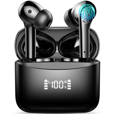 Asyin Wireless Earbuds, Bluetooth 5.3 Headphones HiFi Stereo with ENC Noise Reduction Mic, IPX7 Waterproof Bluetooth in-Ear Earphones with LED Charging Display Case, for Smart Phone Laptop Sports