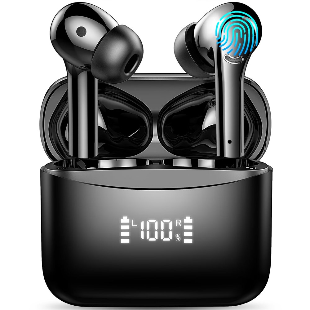 Asyin Wireless Earbuds, Bluetooth 5.3 Headphones HiFi Stereo with ENC Noise Reduction Mic, IPX7 Waterproof Bluetooth in-Ear Earphones with LED Charging Display Case, for Smart Phone Laptop Sports
