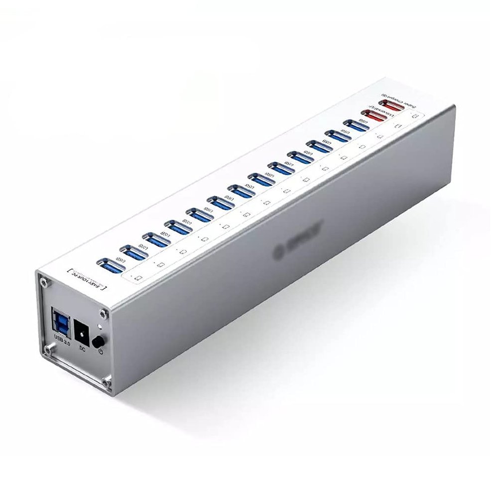 Aluminum 13 Port Multi USB3.0 HUB Splitter with 12V/5A Independent Power Supply 2 Charging Port