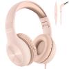 Nabevi Kids Headphones with MIC, Over-Ear Headphones for Kids with Cord, HD Sound, Safe Volume Limit, Sharing Function, Kid Headset for Girls Boys, Toddler Headphone for School, Tablet, Sand Pink view 1