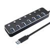 Aluminum 7-Port USB 3.0 Hub 120cm Cable Sub-Control Switch 5Gbps LED Indicator HUB Chargeable Splitter for Multi USB Devices (Color : Silver) (Black) view 1