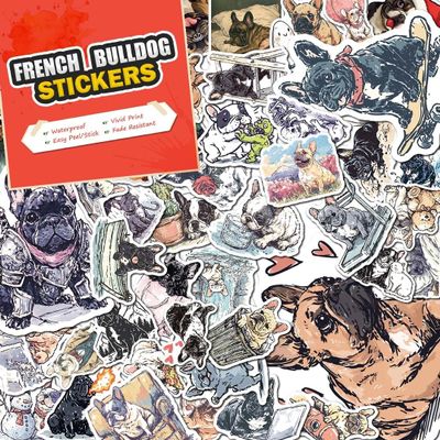 100 PCS French Bulldog Stickers Pack  Waterproof Dog Decals for Water Bottles, Laptops, Phones, Notebook, Cars  Cool Vibrant Graphics for French Bulldog Enthusiast
