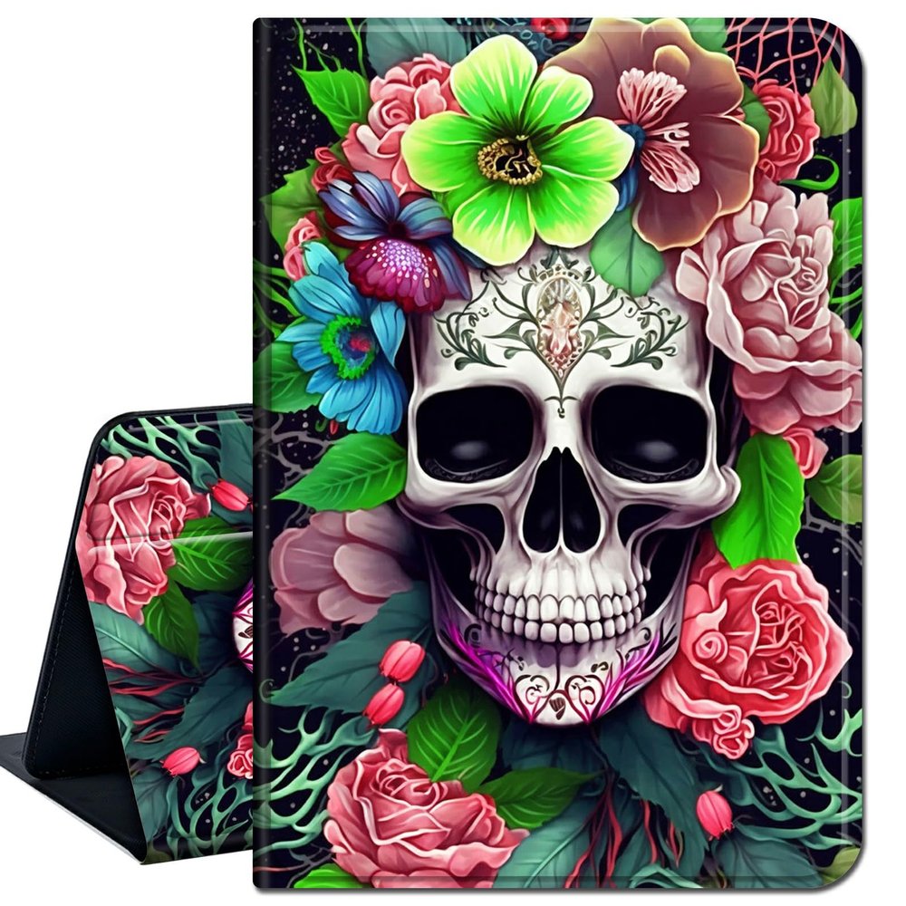 Case for 6.8" Kindle Paperwhite (11th Generation-2021) and Kindle Paperwhite Signature Edition,Slim Lightweight Smart Shell Stand Cover with Auto Wake/Sleep,Skull Pink Rose Flower