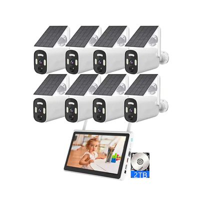 AKAVIG Outdoor 8CH 4MP Solar Power Security Camera System with Color Night Vision, Two Way Audio, Motion Detection, Wireless WiFi Solar Engry Surveillance Camera Kit with 2TB Hard Disk