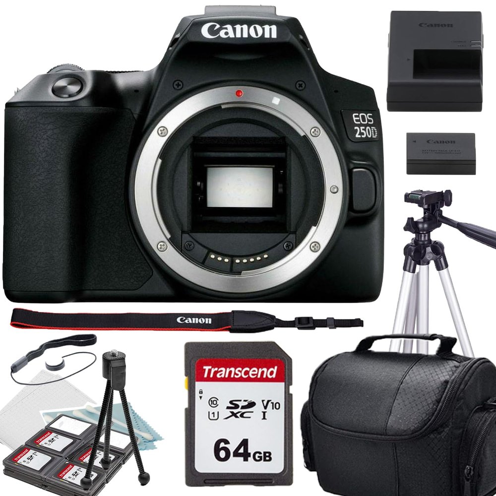 Canon EOS 250D / Rebel SL3 DSLR Camera (Body only) + Camera Shoulder Bag + Accessory Bundle (Renewed)