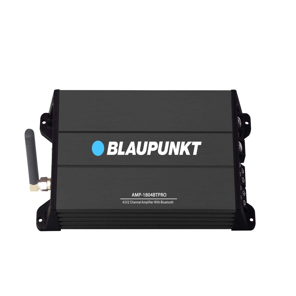 Blaupunkt AMP-1804BTPRO 1600W 4-Channel Amplifier with Bluetooth - 2 Ohm Stable, High and Low Pass Filter, Crossover, 10Hz - 30kHz Frequency Range, Slim & Compact Design for Under Seat Installation