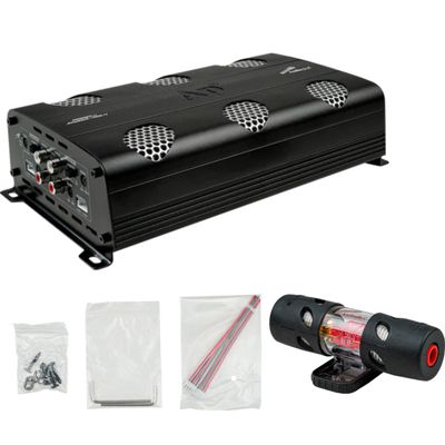 Audiopipe 450 Watts Full Range Class D Mini Amplifier (APMOX-450.4), 4 Channel, Compact, Mosfet Circuitry, Cooling Fan, Remote Bass Knob, for Car, Motorcycle, Golf Cart, Off-Road Vehicles